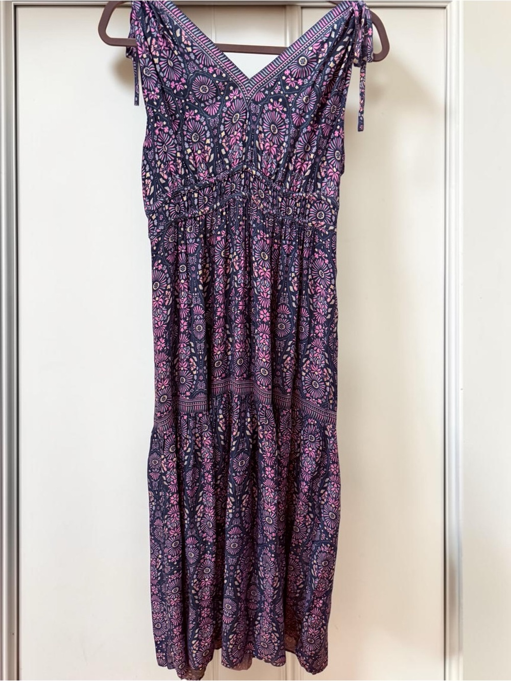 Joie Boho Maxi Dress with Pink Floral Medallion Print